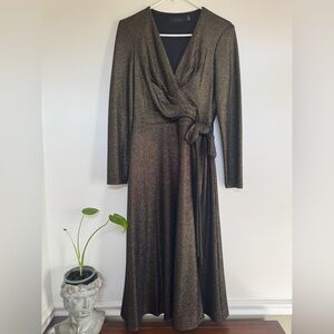 Lauren Ralph Lauren Womens Gold Shimmer Midi Cocktail and Party Dress